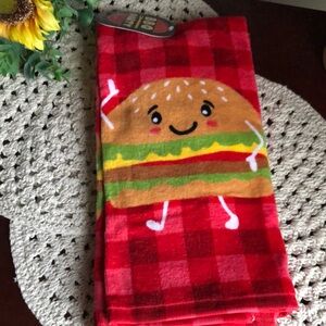 Cute Dancing Burger Kitchen Towel Set - Red Plaid